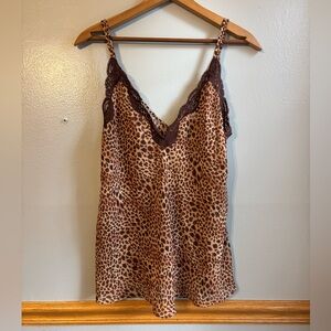 Oscar De La Renta Y2K leopard lace slip tank lace medium brown
